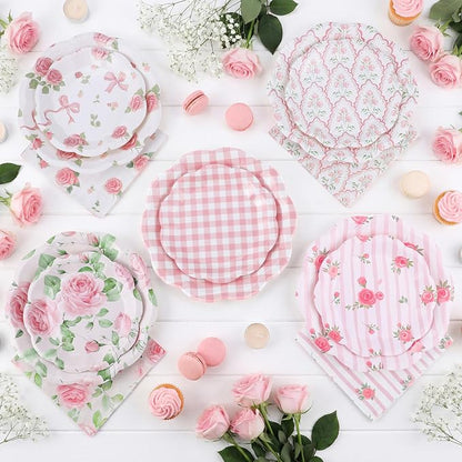 NatNarr 50 Set Pink Floral Plates and Napkins Fancy Tea Party Decor | 9" Floral - Image 3