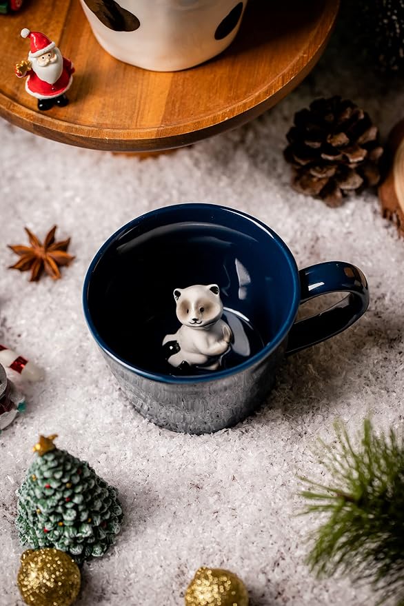 DIHOclub Racoon Ceramic Cup Hidden 3D Animal Inside Mug, Cute Cartoon Handmade - Image 2