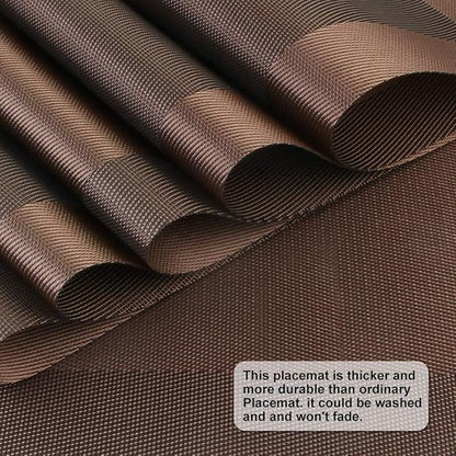 DACHUI Heat-Resistant Placemats Stain Resistant Anti-Skid Washable PVC Table Mats Woven Vinyl Placemats (4pcs, Brown-Cross)