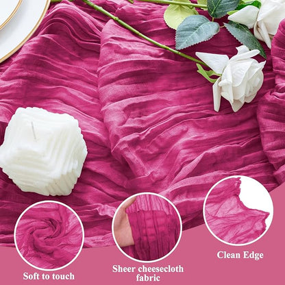 Cheesecloth Table Runner 10FT 2Pcs Fuchsia Boho Gauze Rustic Sheer Runners | - Image 3