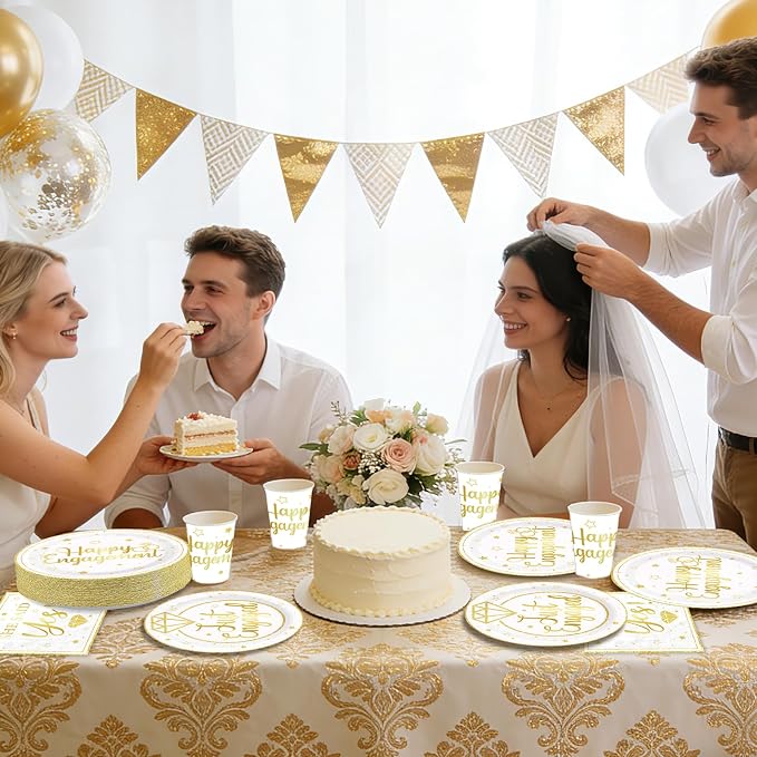 250Pcs Happy Engagement Diamond Ring Party Decoration Serves 50 | White Gold - Image 7