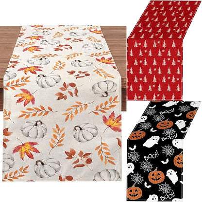 Gilprop 3 Pcs Holiday Table Runners Seasonal Tablecloth, 13x72 Inch | Farmhouse by Gilprop