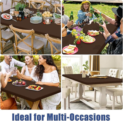 Spandex 8 Foot Rectangle Table Cloth 2 Pack, Elastic Fitted Tablecloths for Picnic, Stretch Washable Patio Table Cover for Outdoor, Camping, Banquet and Parties (Coffee, 30"x96")