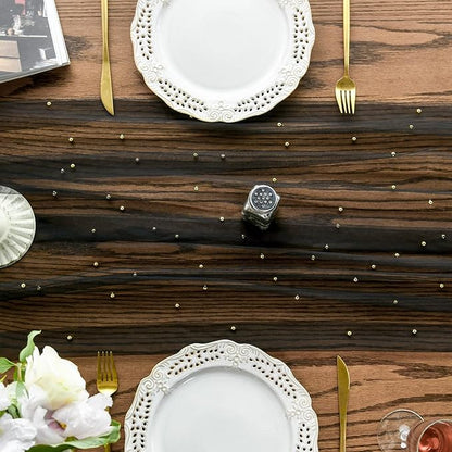 Artoid Mode 10PCS Pearl Black Gauze Table Runner 120 Inch 10FT, Seasonal Sheer Dining Holiday Wedding Birthday Baby Shower Table Decor for Home Party