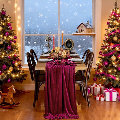 Burgundy Velvet Table Runner 29x120 Inch Luxury Retro Christmas Runners | 3 - Image 5