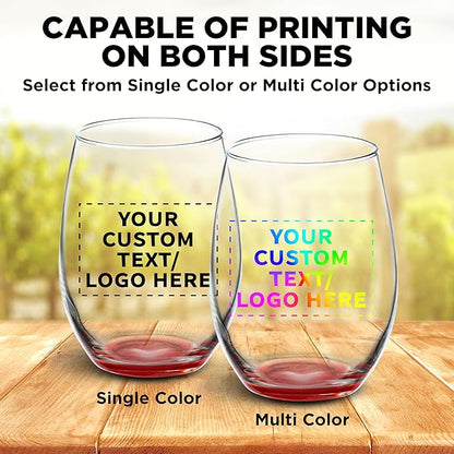 DISCOUNT PROMOS 10 ARC Stemless Wine Glasses Set, 21 oz. - Customizable Text, Logo - Chardonnay, Cabernet, Merlot, Sauvignon - Red