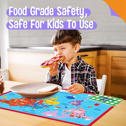 6 Pack Placemats for Kids, Non-Slip Washable, Reusable Alphabet, Shape & Color - Image 6