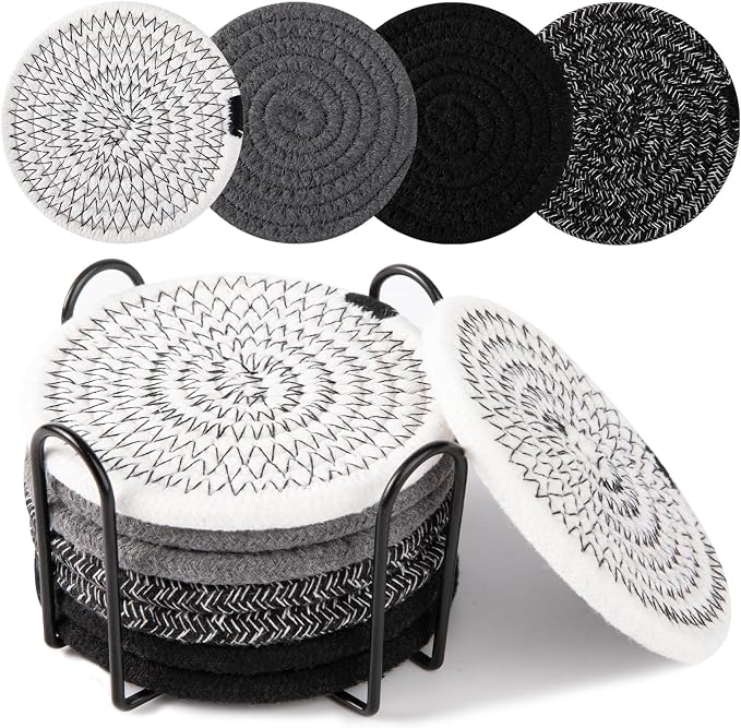 OIAHOMY 8 Pcs Coasters with Holder by MasterofSpaceOptimization