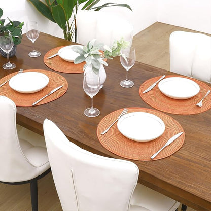 SHACOS Round Braided Placemats Set of 6 Fall Place Mats Washable Polyester 15 - Image 3