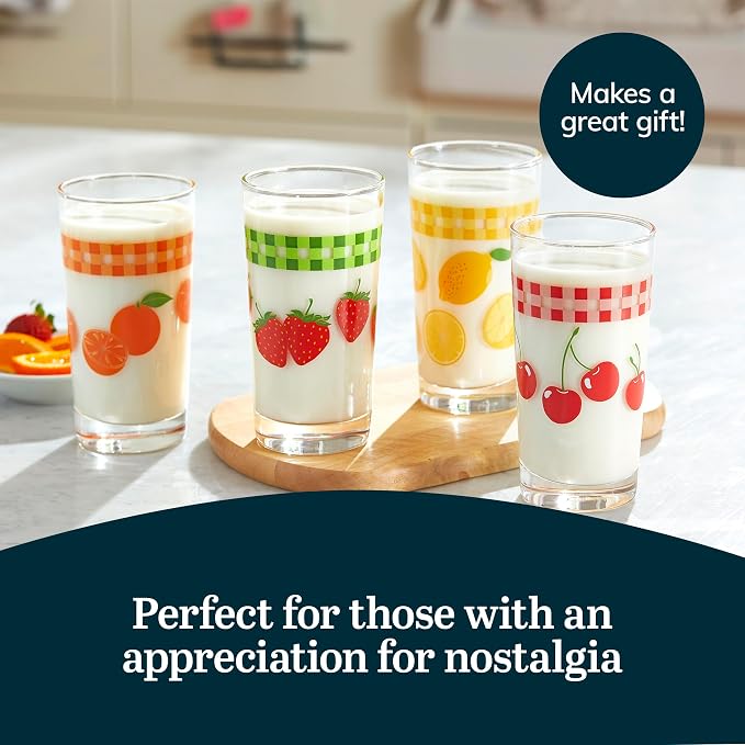 Libbey Vintage Juice Drinking Glasses Set of 4, Retro Fruit Design Glass Cups - Image 5