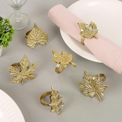 CLEENTABLEThanksgiving Napkin Rings Set-12 Pcs Fall Napkin Holders Metal Leafs Rings Holders Buckle Table Decor for Autumn Thanksgiving Halloween Wedding Home Party Supplies Antique Gold