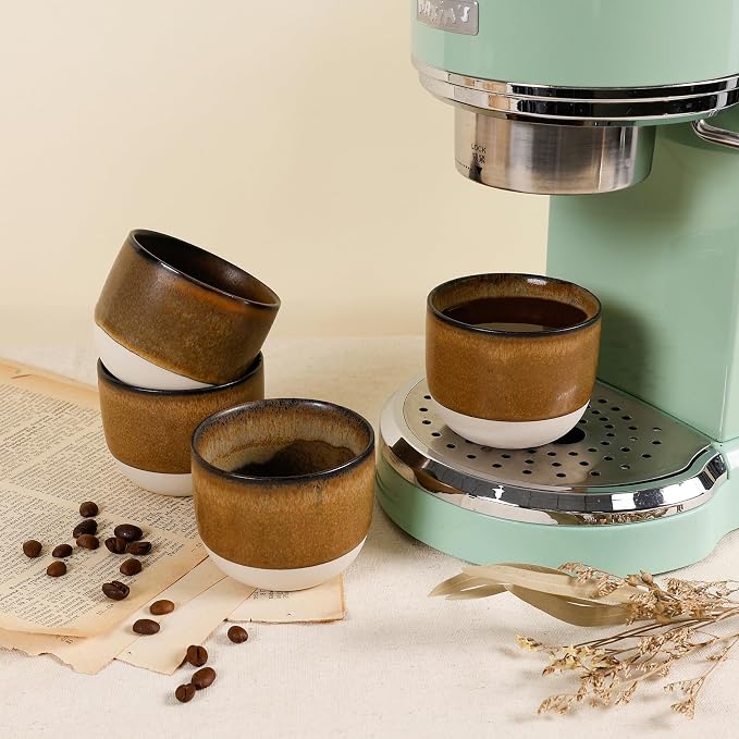 Ceramic Espresso Cups Set of 4, Double Walled Espresso Coffee Mugs - Image 7