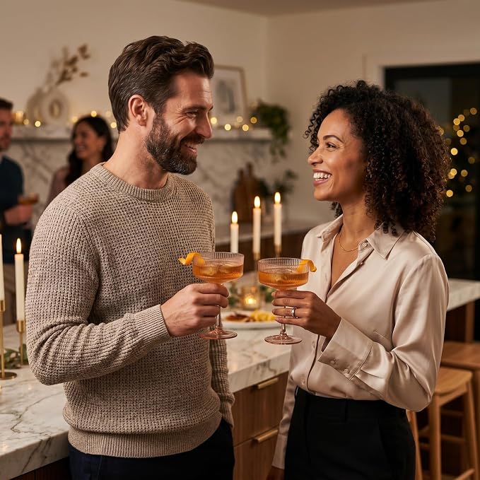 Khen Pink Peach Acrylic Ribbed Coupe Martini Champagne Cocktail Glasses - Image 8