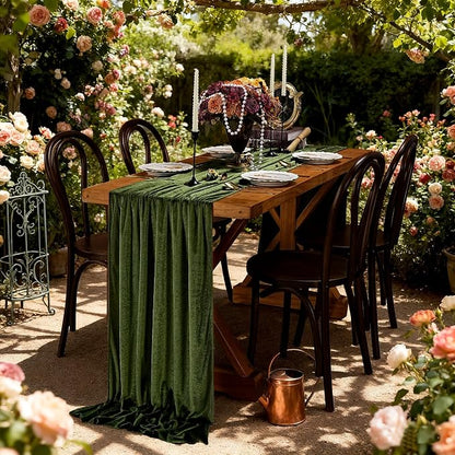 Olive Green Velvet Table Runner 29x120 Inch 10ft Long Soft Velvet Fabric | 3 - Image 4
