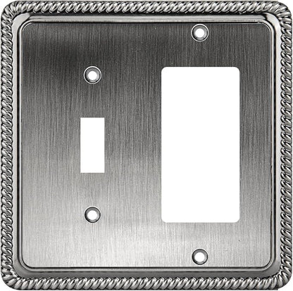 Henne Bery Rope Edge Decorative Wall Plate Switch Plate Outlet Cover (Toggle/Decorator, Heirloom Silver)