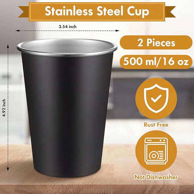 Mimorou 2 Pack Stainless Steel Pint Cups Metal Cups Unbreakable Drinking Water - Image 2