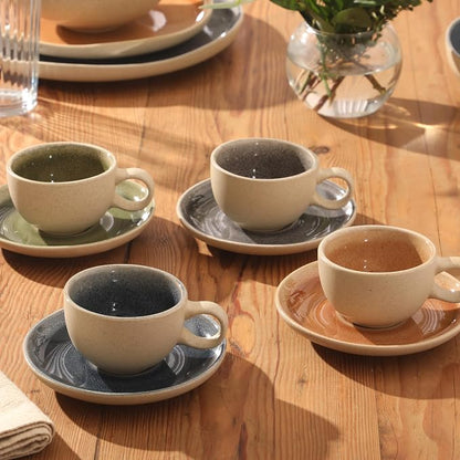 Gibson Elite Manila Bay 8-Piece Stoneware 5 oz Cup and Saucer Set, Reactive - Image 3