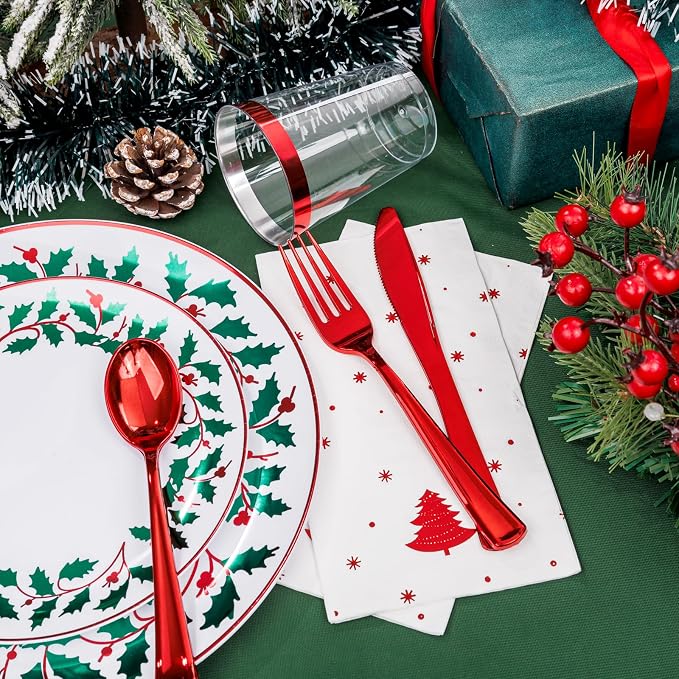 175Pcs Disposable Christmas Plates & Napkins - Image 8