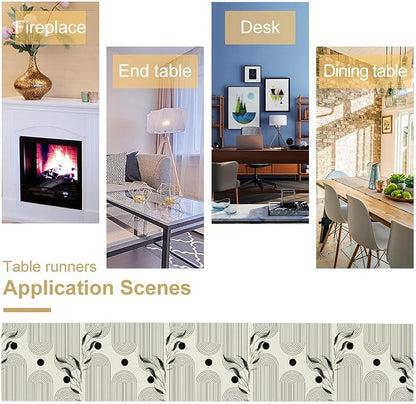 YCness Boho Mid Century Modern Table Runner Black White Dining Table Decor - Image 7