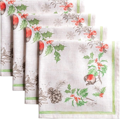 Maison d' Hermine Cloth Napkins Set of 4 100% Cotton for Thanksgiving Christmas Decorations Everyday Reusable Square Fall Napkins Cloth Washable Dinner Party (Christmas Dew, 20"x20")