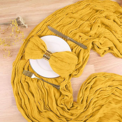 Cheesecloth Table Runner 13.3FT Long Yellow Boho Table Runner Wrinkle Rustic - Image 4
