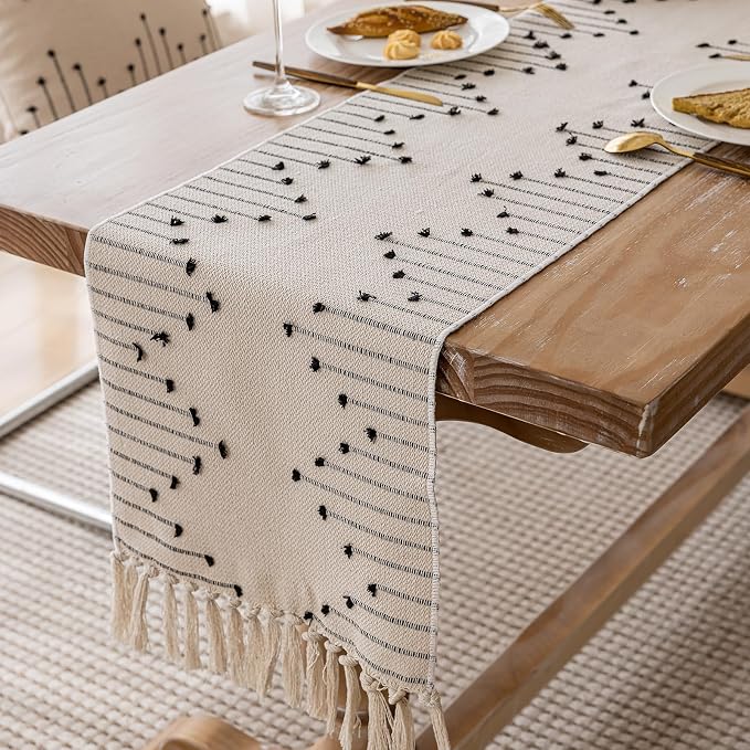 Joyfol Day Boho Table Runner, Farmhouse Stripe Cotton Table Runners by JoyfolDay