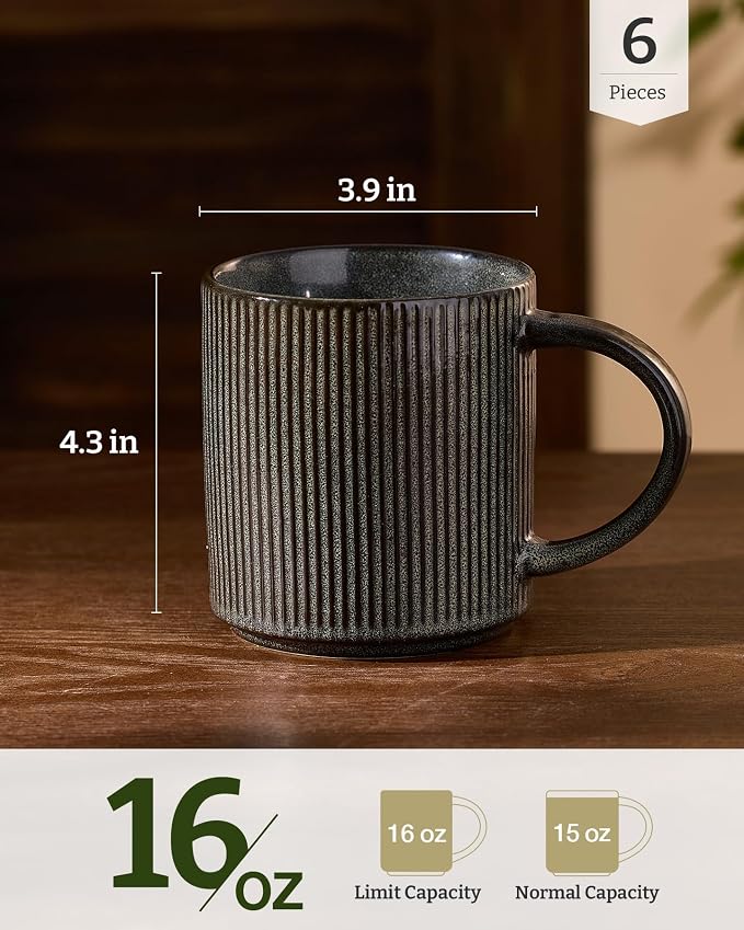 famiware Coffee Mug Set for 6, Star 16 oz Catering Mugs Cup Set - Image 4
