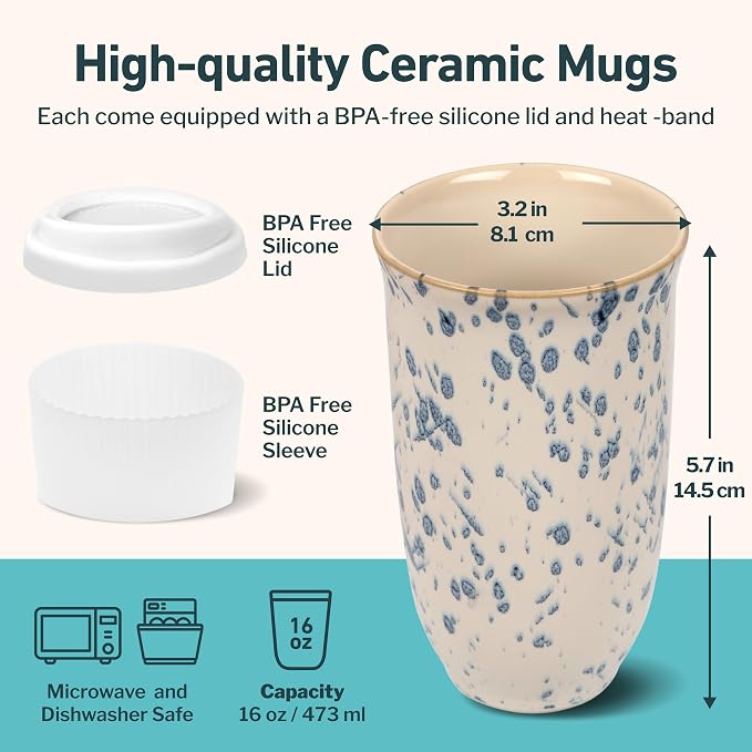NOVA CERAMICS Travel Coffee Mug– Travel Coffee Tumbler – On the Go Coffee Mug – - Image 3