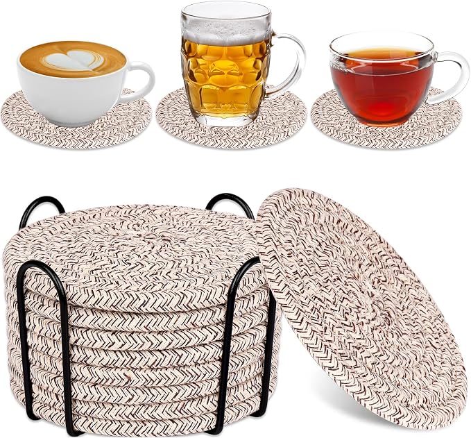 8 Pack Drink Coasters with Holder, Absorbent Coasters by Mckanti