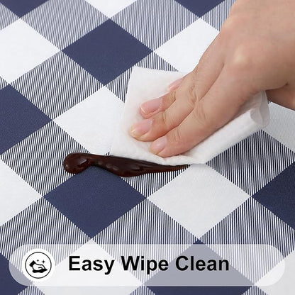 Smiry Rectangle Picnic Table Cloth, Elastic Waterproof Fitted Vinyl Tablecloths, Flannel Backed Buffalo Plaid Table Covers for Dining, Camping, Outdoor (White and Navy, 30" x 72")