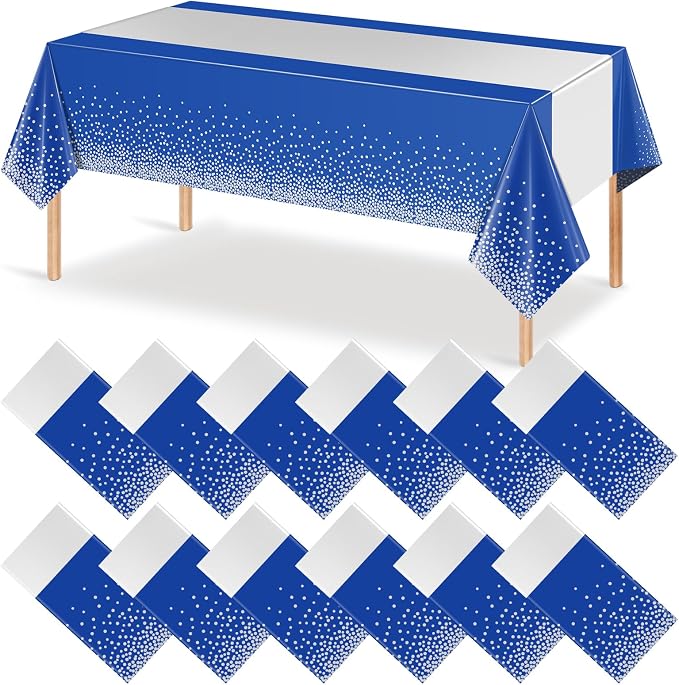 12Pcs Blue Silver Tablecloth Party Decorations, Plastic Royal Blue Table Cloth by MASHAN