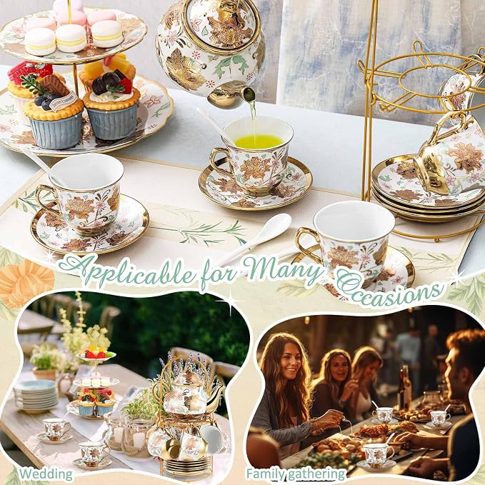 21 Pcs Porcelain Tea Set for Women Tea Party - Image 3
