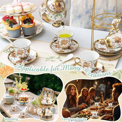 21 Pcs Porcelain Tea Set for Women Tea Party - Image 3
