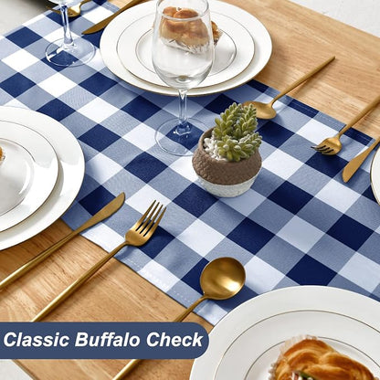 Buffalo Plaid Table Runner Navy Blue and White 14W x 60L, 1 Piece | Waterproof - Image 2