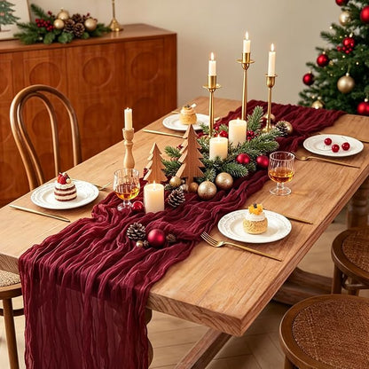 6Pcs Burgundy Table Runner, 10FT Boho Rustic Burgundy Maroon Table Runner - Image 3