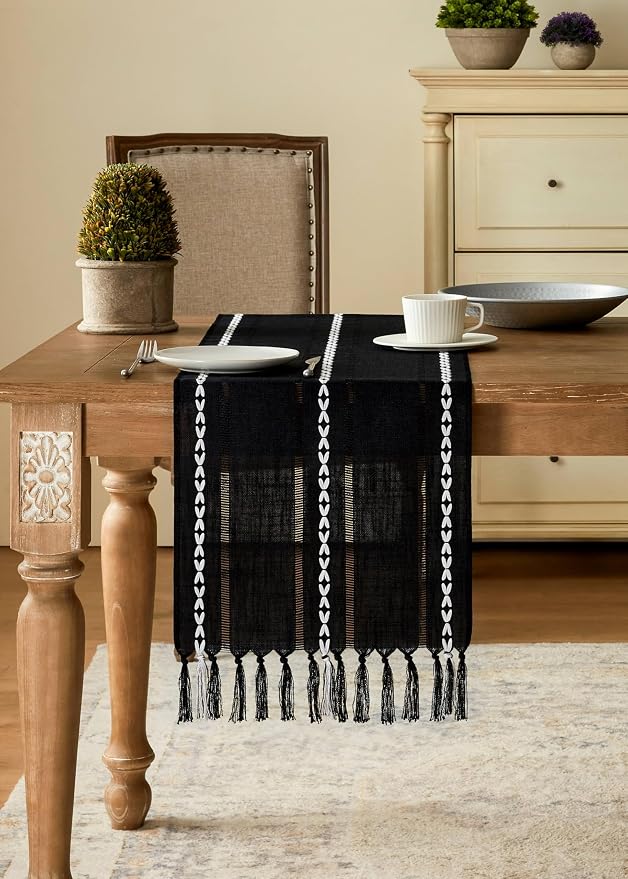 Hemstitched Farmhouse Table Runner, Cotton Linen Table Runners 108 Inches Long - Image 2