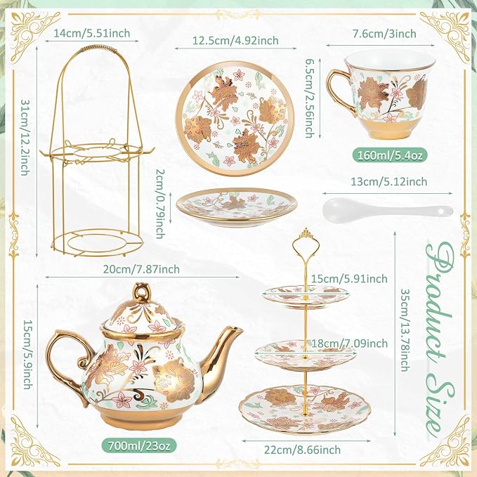 21 Pcs Porcelain Tea Set for Women Tea Party - Image 2