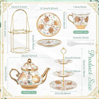 21 Pcs Porcelain Tea Set for Women Tea Party - Image 2