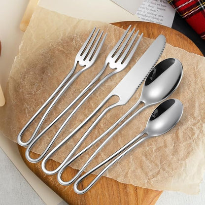 Silvery Flatware Set 4 Hollow Out Cutlery Stainless Steel Silverware 20 Pieces - Image 2