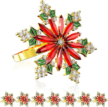 ZeeDix Christmas Crystal Snowflake Napkin Rings Set of 8- Rustic Dinner Tables Setting Decoration for Wedding Receptions, Christmas Holiday Party Dinner Parties