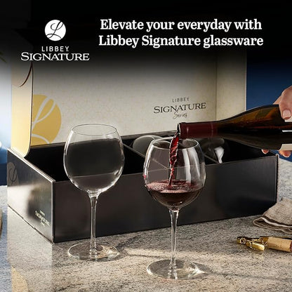 Libbey Signature Balloon Wine Glasses Set of 4, 24 Oz Elegant Large Red Wine Glasses, Red Wine Glass Gift Set for Weddings, Birthdays, and More