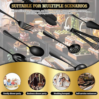 30pcs Stainless Steel Serving Utensils Set for Parties& Buffets, Catering, Banquets, Weddings and Events (Black)