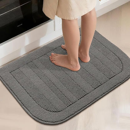 BEQHAUSE 24x36 Inch Kitchen Rug Mat Durable Kitchen Rugs Non-Slip Washable Absorbent Kitchen Mats for Floor Dirt-Resistant Semicircular Kitchen Mat (Grey)