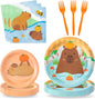 96Pcs Capybara Cute Cartoon Animal Orange Party Plates Supplies Tableware by G1ngtar