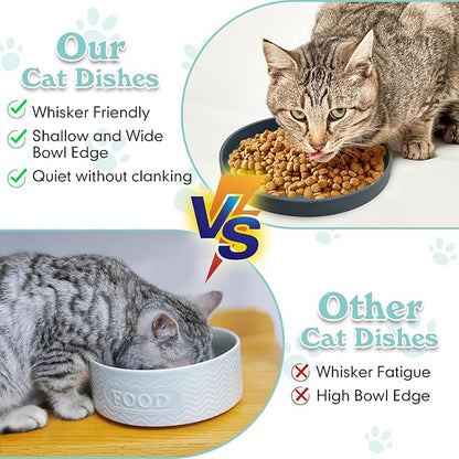 Silicone Cat Food Bowls Shallow Cat Dishes 5.9in Wide Pet Plates Set of 2 Small Flat Dog Saucer Bowl Cute Whisker Fatigue Kitten Feeding Dish for Dry & Wet Food (Round Dark Grey)