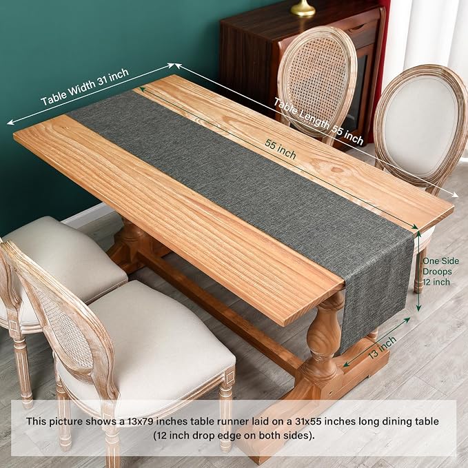 NEWISHER Farmhouse Rustic Faux Linen Dark Grey Table Runner 13x60inch | Dark - Image 6