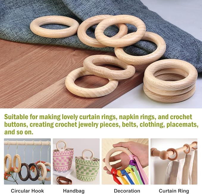 FoDau770 10pcs Natural Beech Wooden Rings, Unfinished Solid Wood Rings Heavy - Image 7