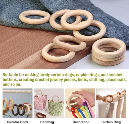 FoDau770 5pcs Natural Beech Wooden Rings, Unfinished Solid Wood Rings Heavy - Image 7
