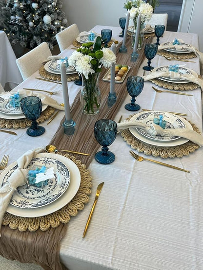 13.8" Set of 6 Round Corn Husk Placemats | Boho Woven Rattan Table Mats | Farmhouse Wicker Spring Plate Chargers Like Water Hyacinth, Seagrass for Wedding, Party, Christmas, Events