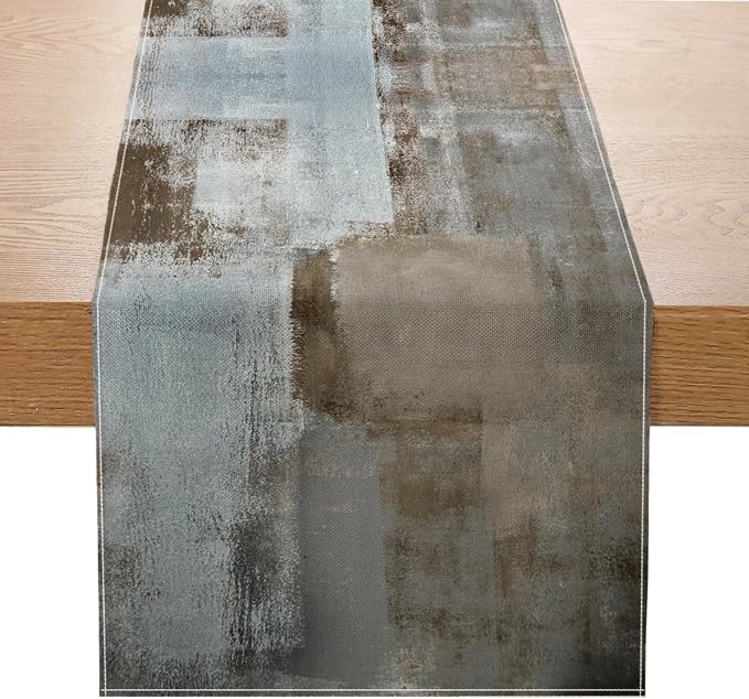 Grey and Brown Table Runner 13x72 Inch Modern Abstract Art Painting Kitchen by ZCHOMI